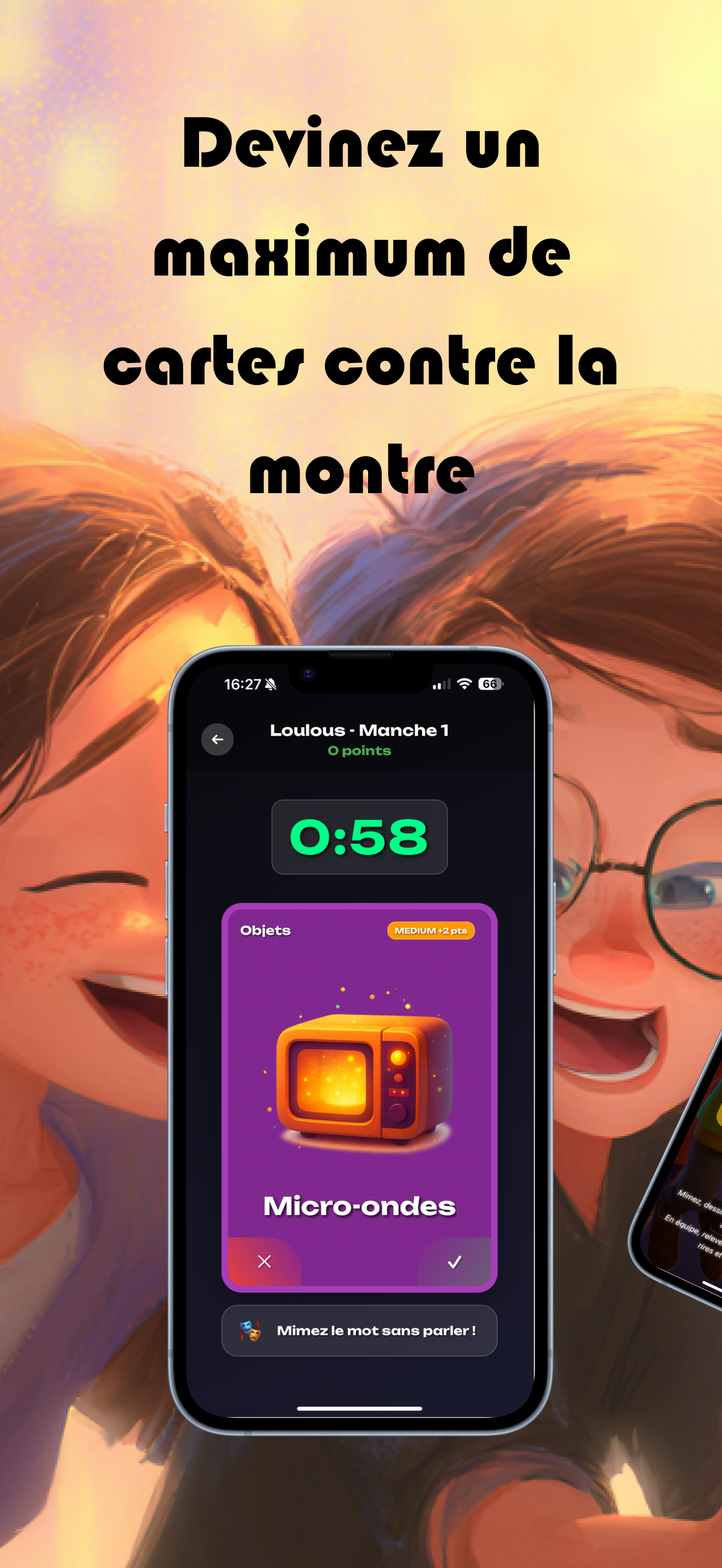 Capture d'écran du mode chrono d'Ouiki avec le timer et les cartes à deviner