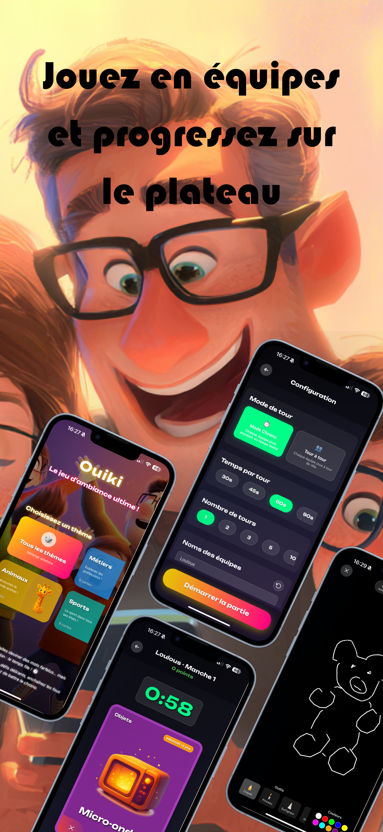 Capture d'écran du mode tour à tour d'Ouiki avec le parcours de jeu